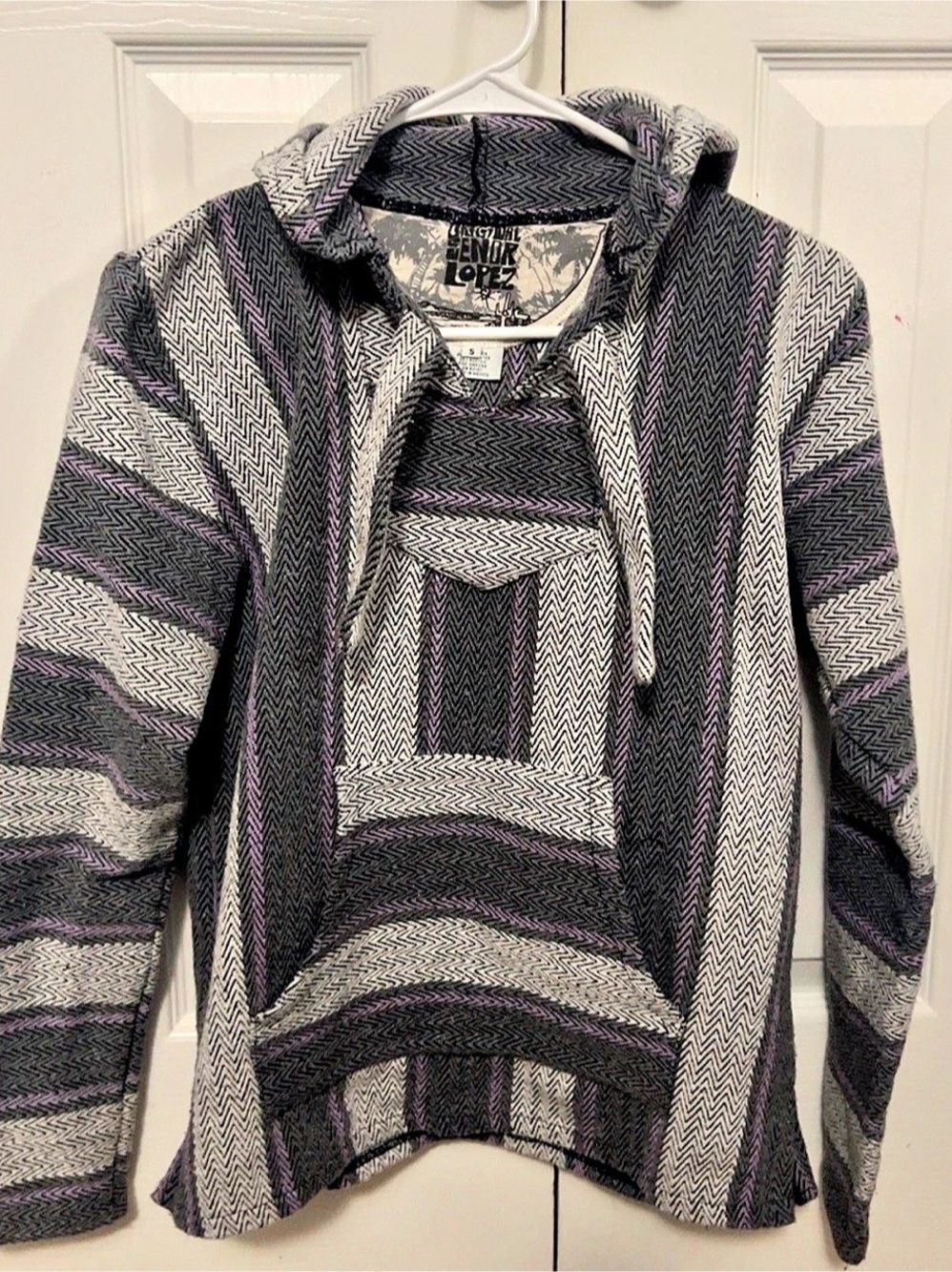 Vintage Senior Lopez Chevron Hooded Sweater Size Small
